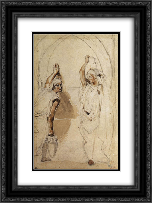 Two Women at the Well 18x24 Black Ornate Wood Framed Art Print Poster with Double Matting by Delacroix, Eugene