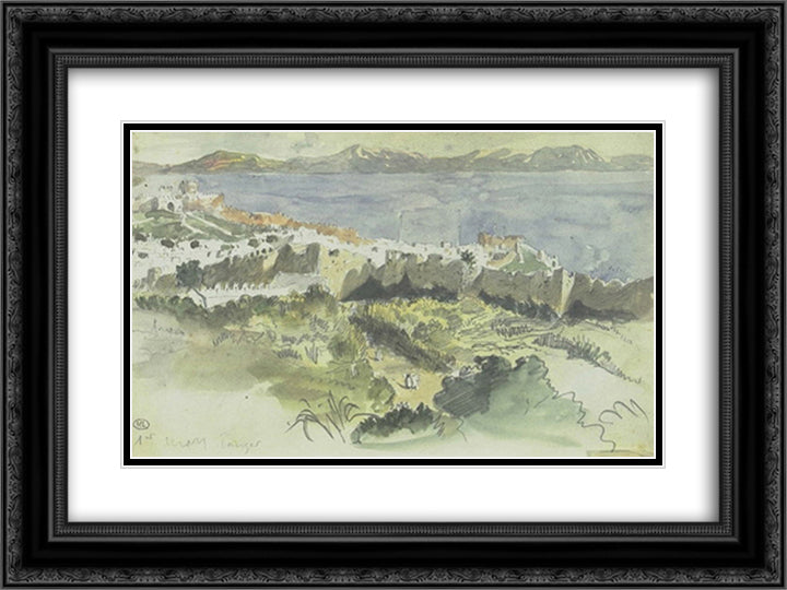 View of Tangier 24x18 Black Ornate Wood Framed Art Print Poster with Double Matting by Delacroix, Eugene