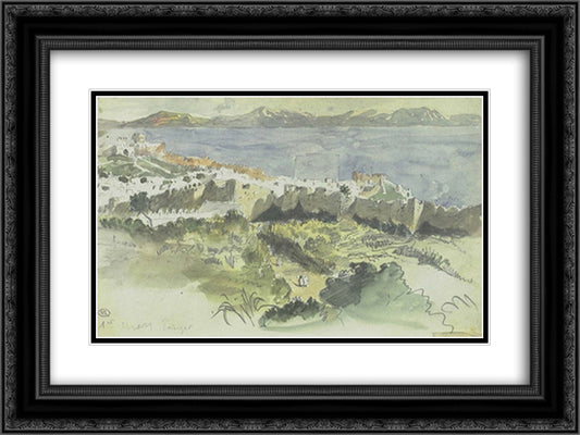 View of Tangier 24x18 Black Ornate Wood Framed Art Print Poster with Double Matting by Delacroix, Eugene