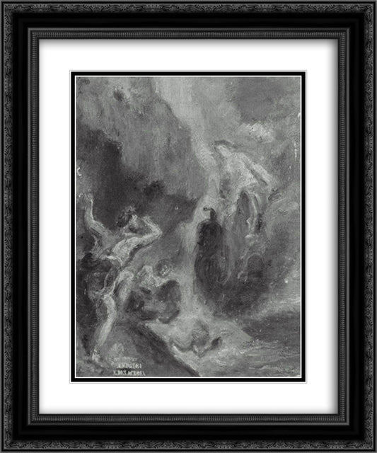 Winter Juno Beseeching Aeolus to Destroy the Fleet 20x24 Black Ornate Wood Framed Art Print Poster with Double Matting by Delacroix, Eugene