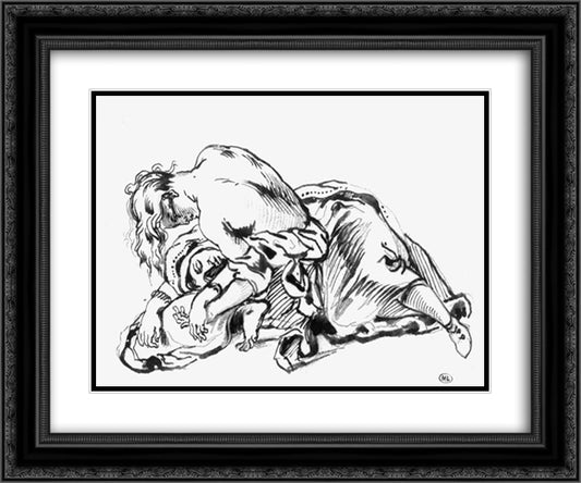 Yound Woman Leaning over a Woman Stretched out on the Ground 24x20 Black Ornate Wood Framed Art Print Poster with Double Matting by Delacroix, Eugene