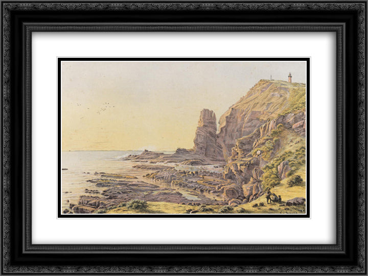 Castle Rock, Cape Schanck 24x18 Black Ornate Wood Framed Art Print Poster with Double Matting by von Guerard, Eugene