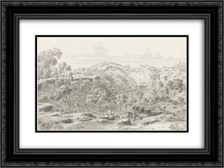 Crater of Mount Eccles, West from Mount Napier 24x18 Black Ornate Wood Framed Art Print Poster with Double Matting by von Guerard, Eugene