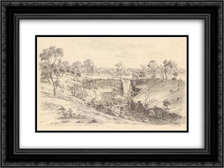 Fall of the Lallal creek, 112 feet high, branch of the Moorobool near Buninyong 24x18 Black Ornate Wood Framed Art Print Poster with Double Matting by von Guerard, Eugene