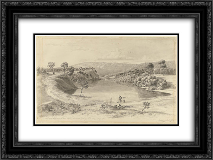 Fresh water lake near the coast between the mouth of the Glenelg and Cape Bridgewater 24x18 Black Ornate Wood Framed Art Print Poster with Double Matting by von Guerard, Eugene