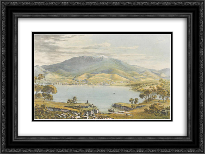 Hobart Town 24x18 Black Ornate Wood Framed Art Print Poster with Double Matting by von Guerard, Eugene