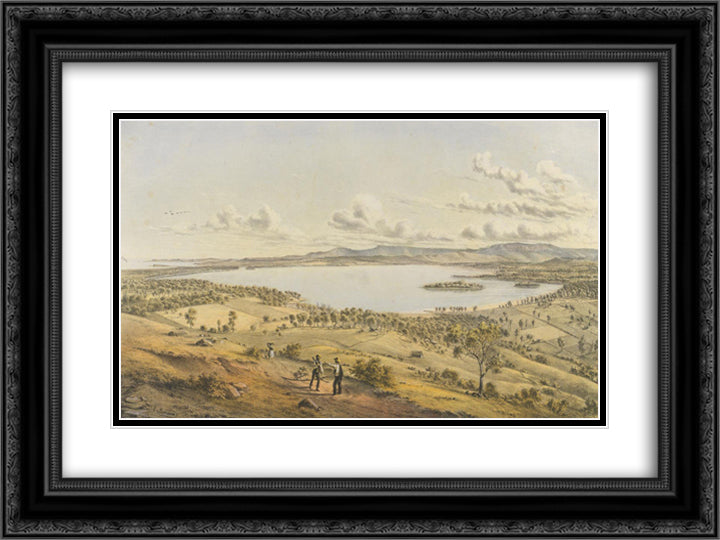 Lake Illawarra, N.S.W. 24x18 Black Ornate Wood Framed Art Print Poster with Double Matting by von Guerard, Eugene