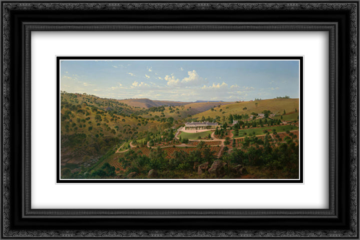 Mr Clark's Station, Deep Creek, near Keilor 24x16 Black Ornate Wood Framed Art Print Poster with Double Matting by von Guerard, Eugene