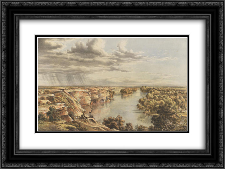 Murray River, Moorundi 24x18 Black Ornate Wood Framed Art Print Poster with Double Matting by von Guerard, Eugene