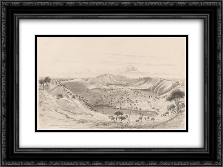 North west view in the crater of Mt Gambier, South Australia 24x18 Black Ornate Wood Framed Art Print Poster with Double Matting by von Guerard, Eugene