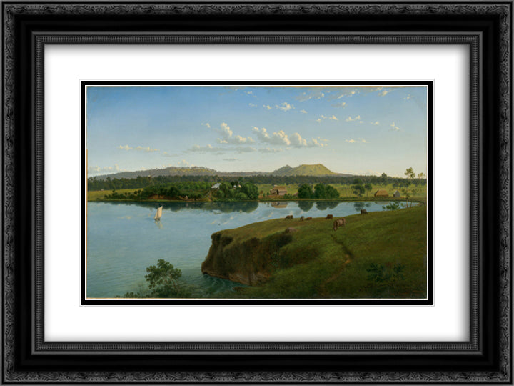 Purrumbete from across the lake 24x18 Black Ornate Wood Framed Art Print Poster with Double Matting by von Guerard, Eugene