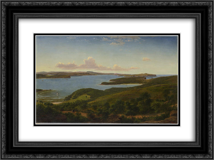 Sydney Heads 24x18 Black Ornate Wood Framed Art Print Poster with Double Matting by von Guerard, Eugene