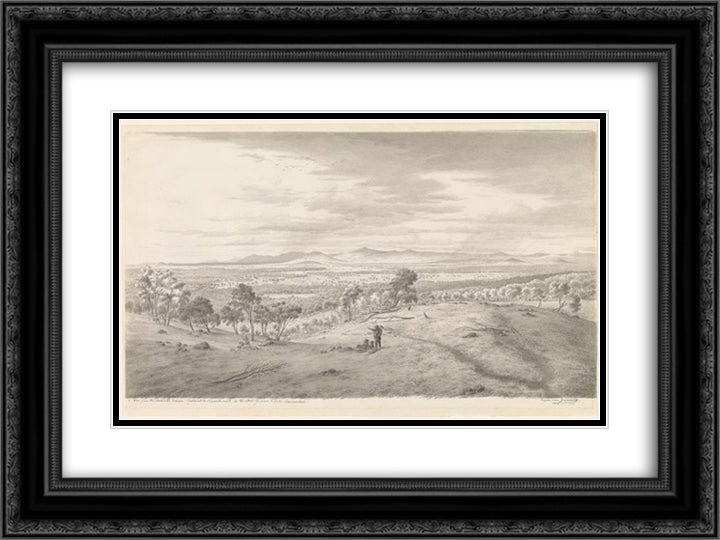 View from the Bald Hills between Ballarat and Creswick Creek, to the west Pyrenees and Lake Burrambeet 24x18 Black Ornate Wood Framed Art Print Poster with Double Matting by von Guerard, Eugene