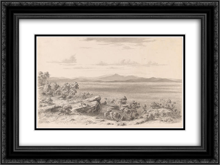 View of a part of the Australian Pyrenees, little Mt Cole and Ararat, taken from the slopes of Mt William 24x18 Black Ornate Wood Framed Art Print Poster with Double Matting by von Guerard, Eugene