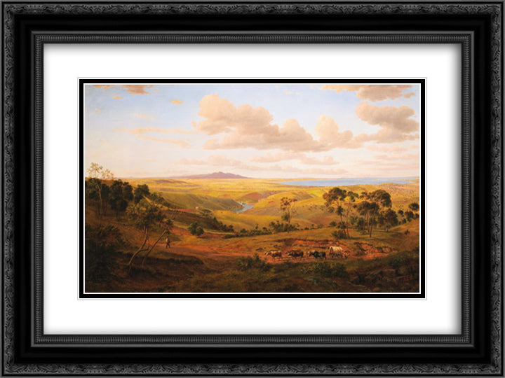 View of Geelong 24x18 Black Ornate Wood Framed Art Print Poster with Double Matting by von Guerard, Eugene