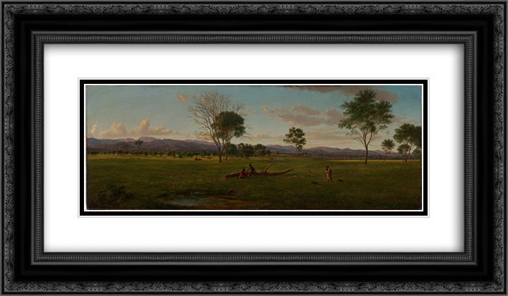 View of the Gippsland Alps, from Bushy Park on the River Avon 24x14 Black Ornate Wood Framed Art Print Poster with Double Matting by von Guerard, Eugene