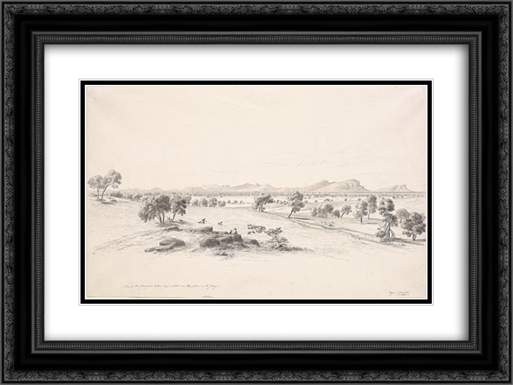 View of the Grampians taken from a hill near Hamilton on the Grange 24x18 Black Ornate Wood Framed Art Print Poster with Double Matting by von Guerard, Eugene