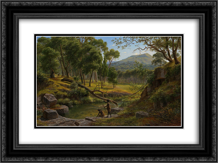 Warrenheip Hills near Ballarat 24x18 Black Ornate Wood Framed Art Print Poster with Double Matting by von Guerard, Eugene