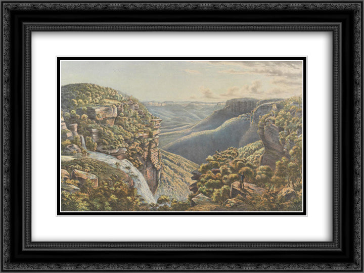 Weatherboard Fall, N.S.W. 24x18 Black Ornate Wood Framed Art Print Poster with Double Matting by von Guerard, Eugene