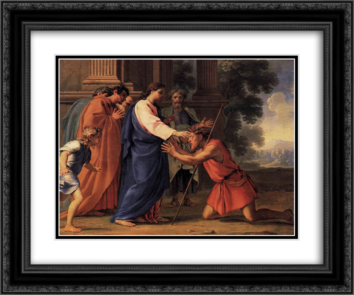 Christ Healing the Blind Man 24x20 Black Ornate Wood Framed Art Print Poster with Double Matting by Le Sueur, Eustache