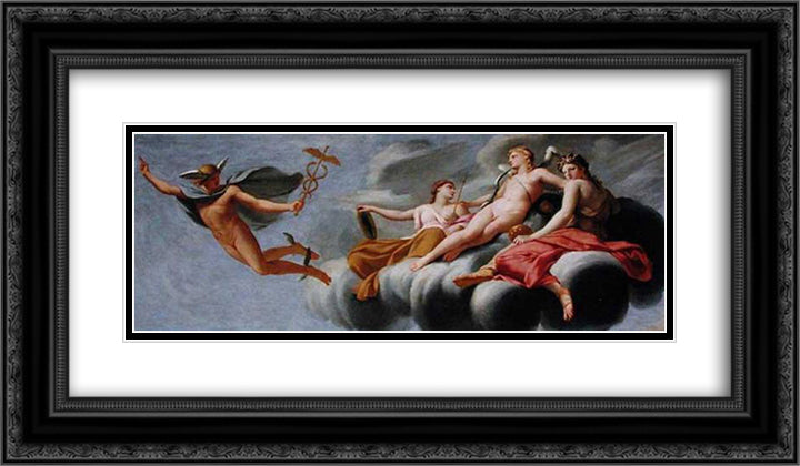 Cupid Ordering Mercury to Announce his Power to the Universe 24x14 Black Ornate Wood Framed Art Print Poster with Double Matting by Le Sueur, Eustache