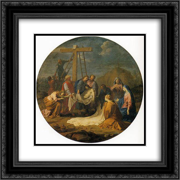 Deposition from the Cross 20x20 Black Ornate Wood Framed Art Print Poster with Double Matting by Le Sueur, Eustache