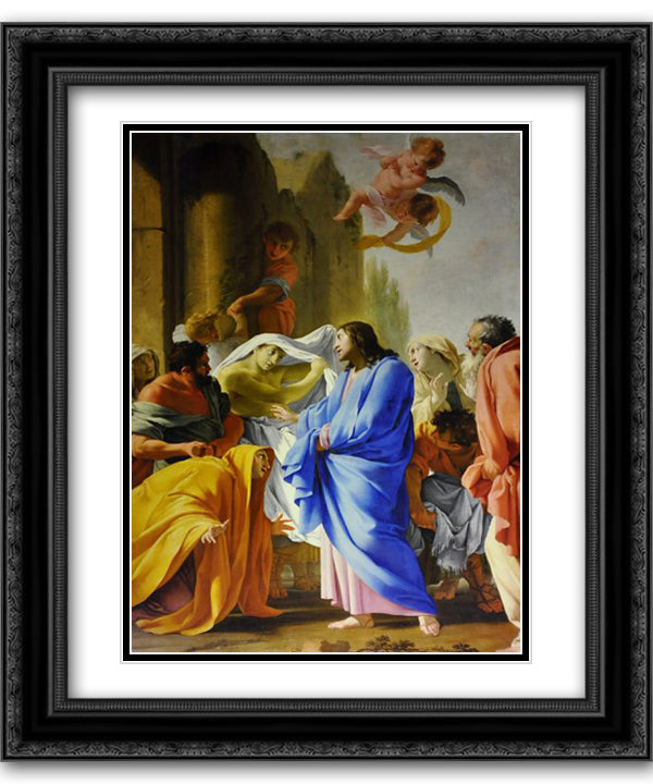 La resurrection du fils de la veuve de Naim 20x24 Black Ornate Wood Framed Art Print Poster with Double Matting by Le Sueur, Eustache