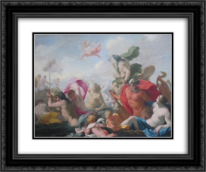 Marine Gods Paying Homage to Love 24x20 Black Ornate Wood Framed Art Print Poster with Double Matting by Le Sueur, Eustache