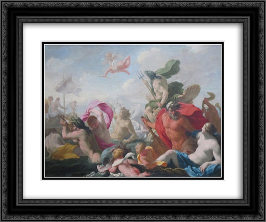 Marine Gods Paying Homage to Love 24x20 Black Ornate Wood Framed Art Print Poster with Double Matting by Le Sueur, Eustache