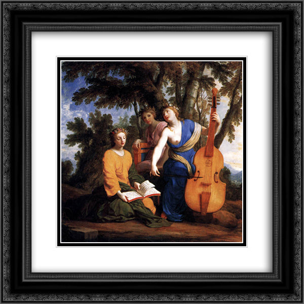 Melpomene, Erato and Polyhymnia 20x20 Black Ornate Wood Framed Art Print Poster with Double Matting by Le Sueur, Eustache