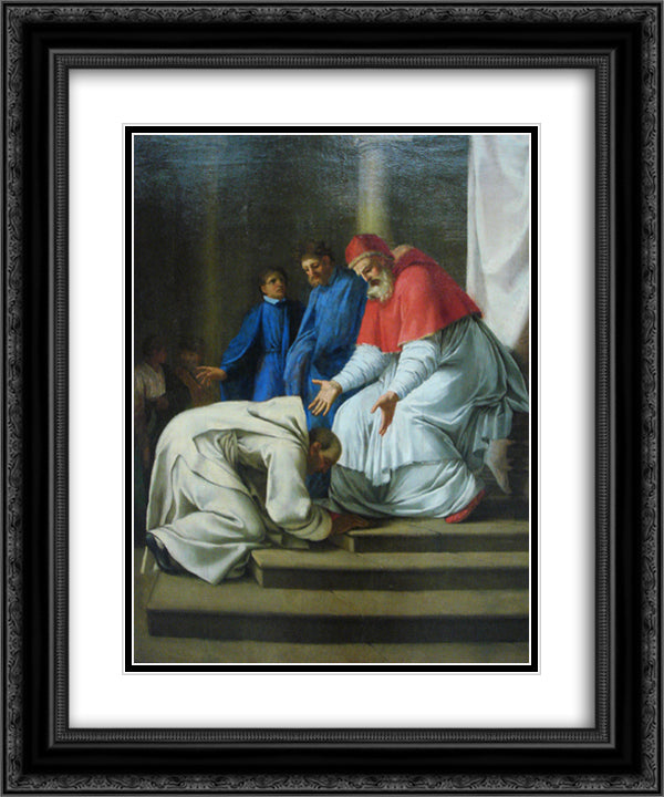 Saint Bruno the feet of Pope Urban II 20x24 Black Ornate Wood Framed Art Print Poster with Double Matting by Le Sueur, Eustache