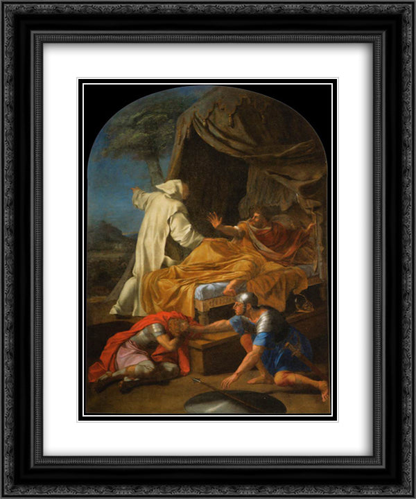 St. Bruno Appearing to Comte Roger 20x24 Black Ornate Wood Framed Art Print Poster with Double Matting by Le Sueur, Eustache