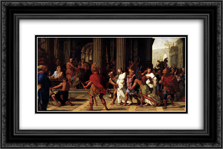 St. Gervase and St. Protase Brought before Anastasius 24x16 Black Ornate Wood Framed Art Print Poster with Double Matting by Le Sueur, Eustache