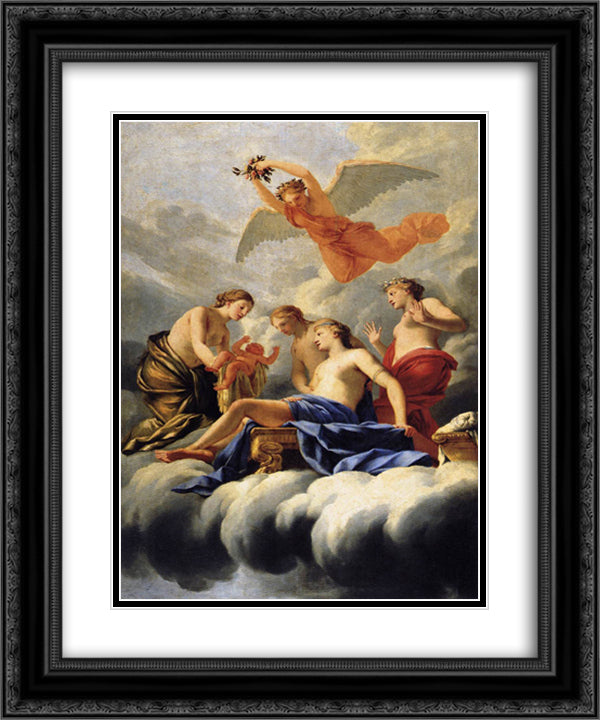 The Birth of Cupid 20x24 Black Ornate Wood Framed Art Print Poster with Double Matting by Le Sueur, Eustache