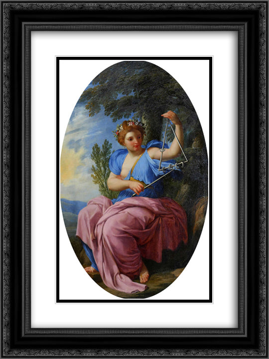 The Muse Terpsichore 18x24 Black Ornate Wood Framed Art Print Poster with Double Matting by Le Sueur, Eustache