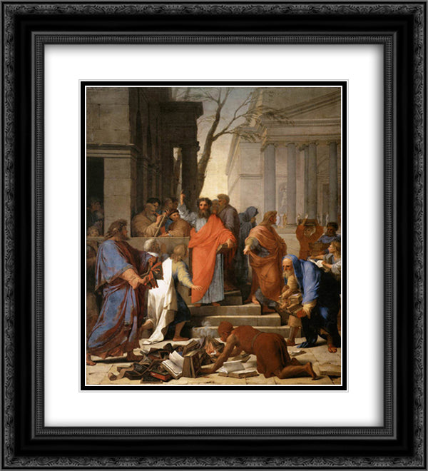 The Preaching of St. Paul at Ephesus 20x22 Black Ornate Wood Framed Art Print Poster with Double Matting by Le Sueur, Eustache