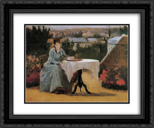 Afternoon Tea (aka On the Terrace) 24x20 Black Ornate Wood Framed Art Print Poster with Double Matting by Gonzales, Eva