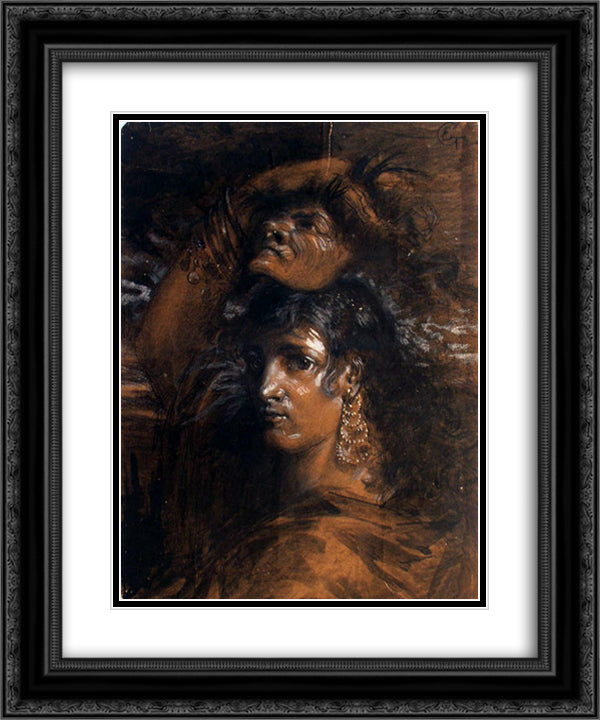 An actress with a mask 20x24 Black Ornate Wood Framed Art Print Poster with Double Matting by Gonzales, Eva