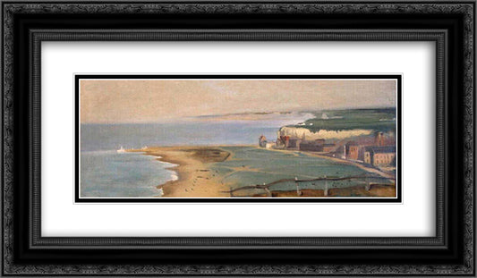 Dieppe Beach View From The Cliff West 24x14 Black Ornate Wood Framed Art Print Poster with Double Matting by Gonzales, Eva