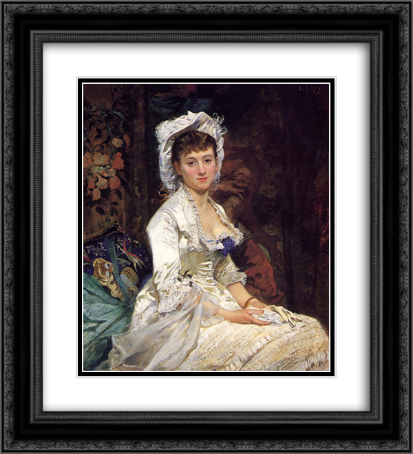 Portrait of a Woman in White 20x22 Black Ornate Wood Framed Art Print Poster with Double Matting by Gonzales, Eva