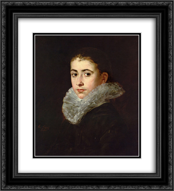 Portrait of a Young Woman 20x22 Black Ornate Wood Framed Art Print Poster with Double Matting by Gonzales, Eva