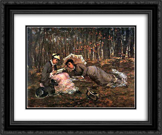 Reading in the Forest 24x20 Black Ornate Wood Framed Art Print Poster with Double Matting by Gonzales, Eva