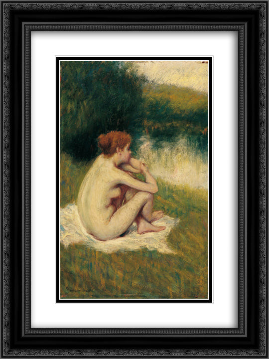 After Bath 18x24 Black Ornate Wood Framed Art Print Poster with Double Matting by Zandomeneghi, Federico