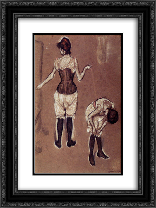 Dressing Before The Mirror 18x24 Black Ornate Wood Framed Art Print Poster with Double Matting by Zandomeneghi, Federico