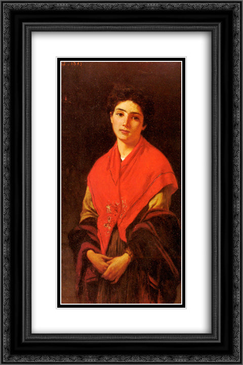 Lady in Red 16x24 Black Ornate Wood Framed Art Print Poster with Double Matting by Zandomeneghi, Federico