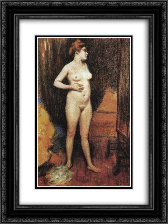 Naked woman in the mirror 18x24 Black Ornate Wood Framed Art Print Poster with Double Matting by Zandomeneghi, Federico