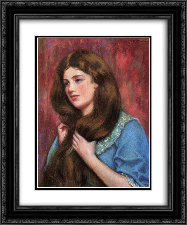 Portrait of a Young Beauty 20x24 Black Ornate Wood Framed Art Print Poster with Double Matting by Zandomeneghi, Federico