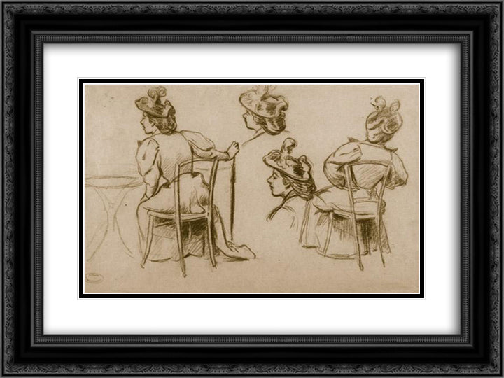 Study of figures 24x18 Black Ornate Wood Framed Art Print Poster with Double Matting by Zandomeneghi, Federico