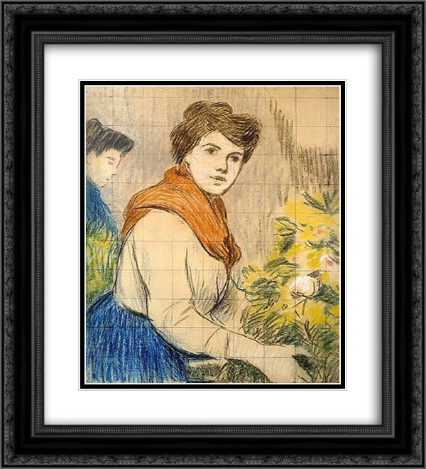 The Flower Seller 20x22 Black Ornate Wood Framed Art Print Poster with Double Matting by Zandomeneghi, Federico