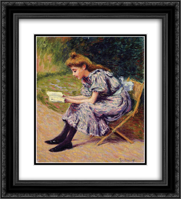 The Reader 20x22 Black Ornate Wood Framed Art Print Poster with Double Matting by Zandomeneghi, Federico